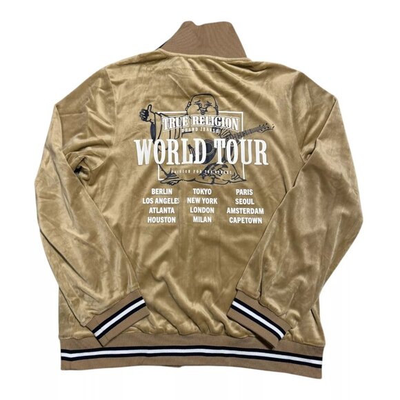 NWT True Religion Men's Velour Logo Track Jacket  Travertine Color Small S - Picture 4 of 8
